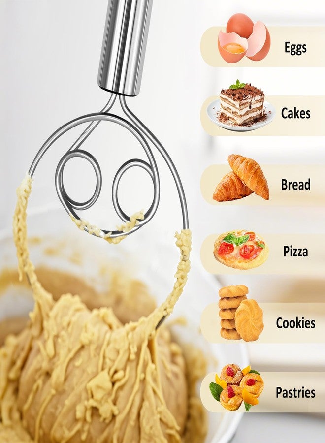 Upoomart Danish Dough Whisk & Mixer Set - 2 Pack Stainless Steel Dough Whisks for Baking, Hand Mixer for Bread, Pizza, Pastry - Ergonomic Design for Easy Kneading & Blending - Image 5