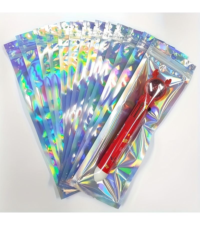 Rainbow Laser 30pcs Holographic Silver Reusable Sealable Bags 2.36x9.06 Inch - Image 4