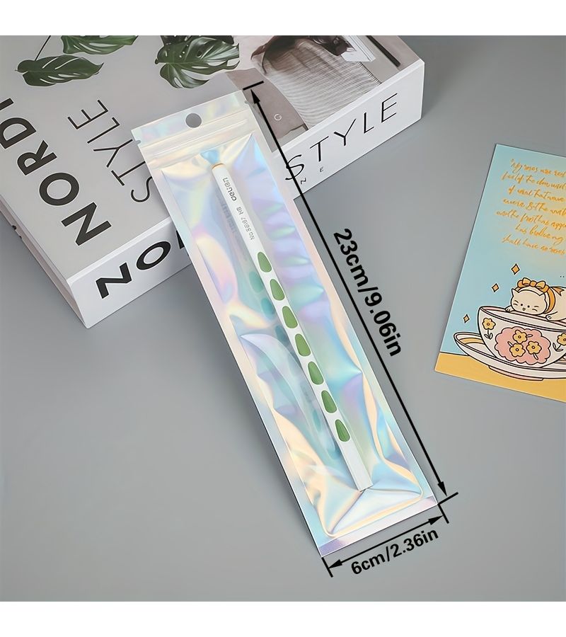 Rainbow Laser 30pcs Holographic Silver Reusable Sealable Bags 2.36x9.06 Inch - Image 2