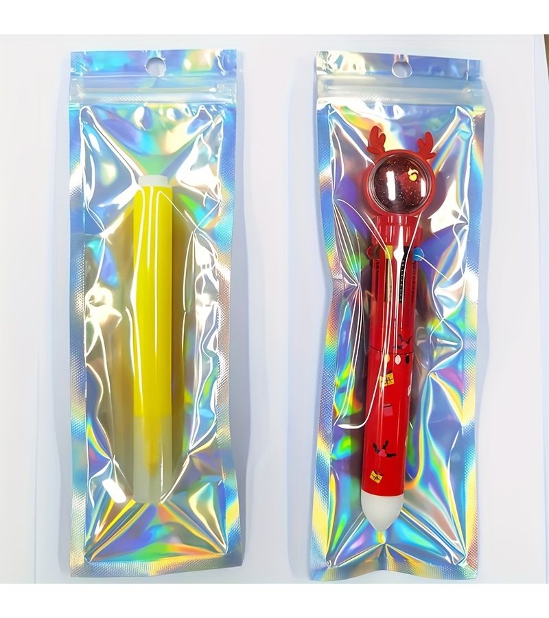 Rainbow Laser 30pcs Holographic Silver Reusable Sealable Bags 2.36x9.06 Inch - Image 3