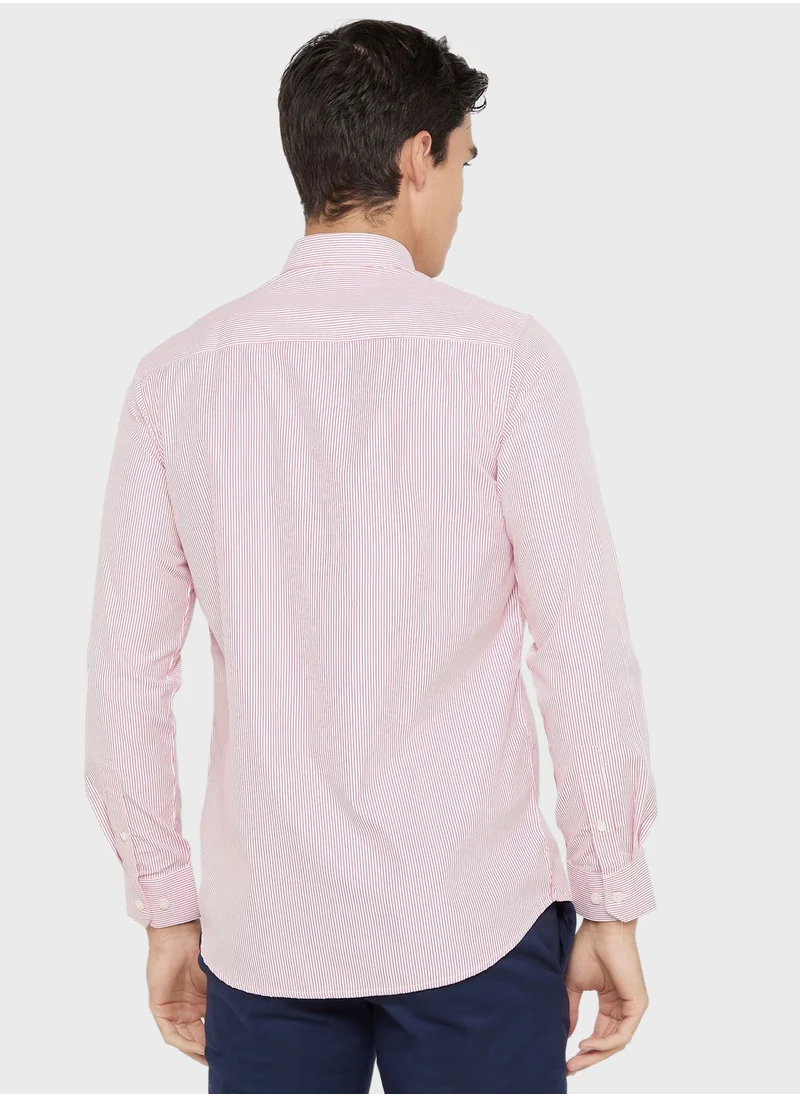 روبرت وود Men Red White Slim Fit Striped Sustainable Casual Shirt