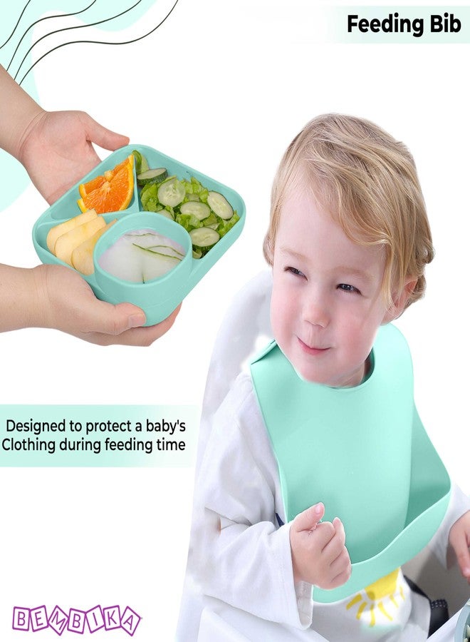 Bembika Baby Feeding Essential Baby Dinner Set Silicone Tableware Set for Baby Infant Training Eating Utensils - (Pack of 5)(Sea Green) - Image 2