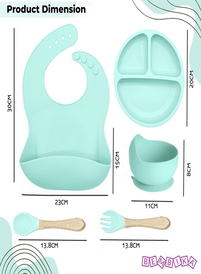Bembika Baby Feeding Essential Baby Dinner Set Silicone Tableware Set for Baby Infant Training Eating Utensils - (Pack of 5)(Sea Green) - Image 3