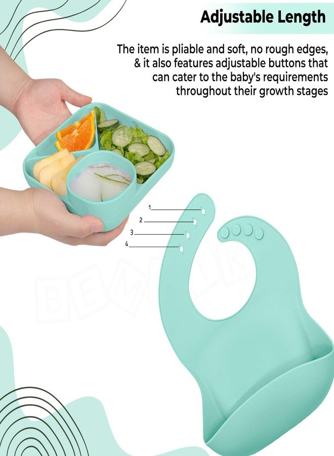 Bembika Baby Feeding Essential Baby Dinner Set Silicone Tableware Set for Baby Infant Training Eating Utensils - (Pack of 5)(Sea Green) - Image 4