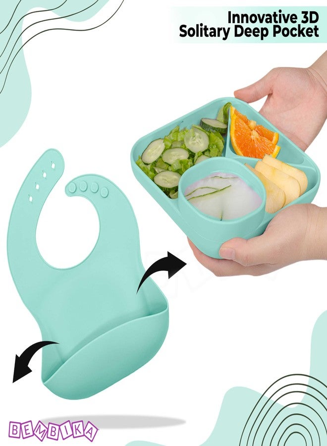 Bembika Baby Feeding Essential Baby Dinner Set Silicone Tableware Set for Baby Infant Training Eating Utensils - (Pack of 5)(Sea Green) - Image 5
