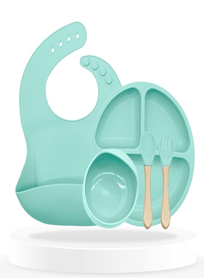 Bembika Baby Feeding Essential Baby Dinner Set Silicone Tableware Set for Baby Infant Training Eating Utensils - (Pack of 5)(Sea Green) - Image 1