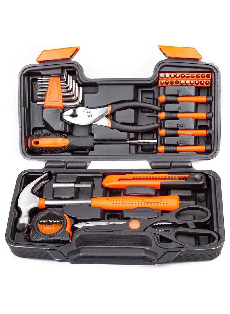 39 Piece Tool Set General Household Hand Kit with Plastic Toolbox Storage Case - Orange  - Image 1