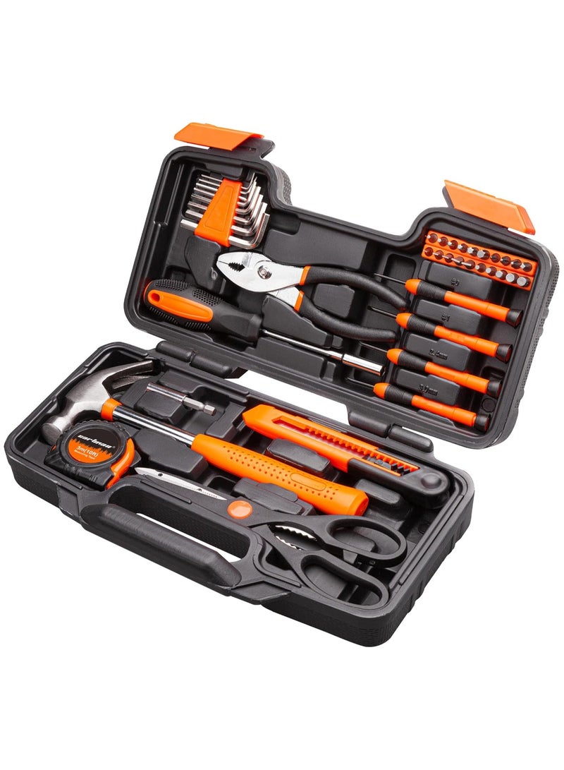 39 Piece Tool Set General Household Hand Kit with Plastic Toolbox Storage Case - Orange  - Image 2