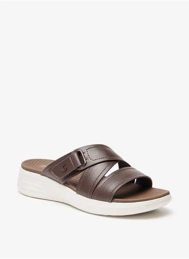 لو كونفورت Women's Logo Detail Slip-On Cross Strap Sandals