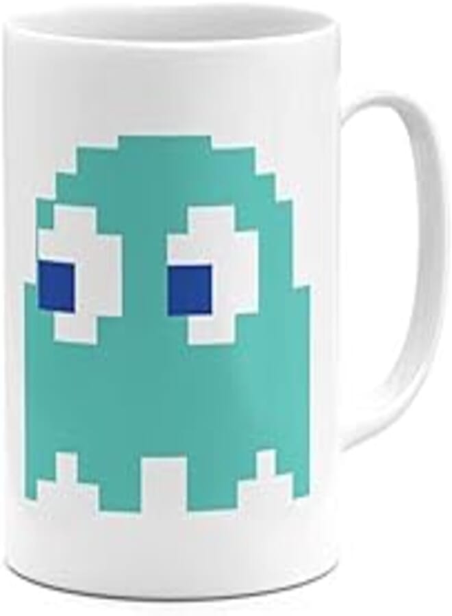 RYN PRINTED DESIGN Ceramic Coffee Mug Blue Ghost Pacman 11ounce