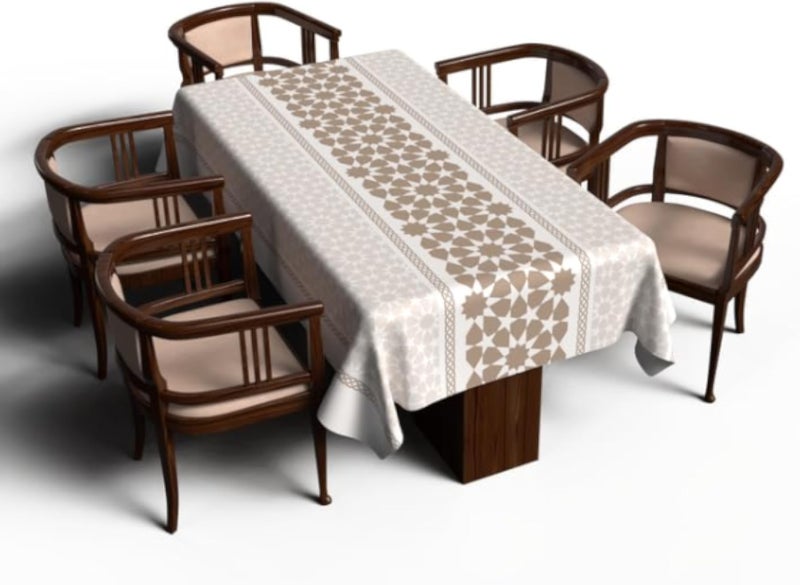 ART MOOD HOME Ramadan's Unique Oasis Tablecloth Waterproof Polyester Fabric Beigie & White 140W * 140L