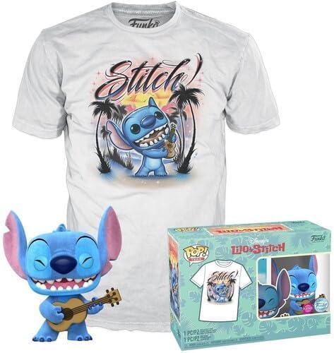 Funko Funko Pop Tee Lilo and Stitch  Ukelele Stitch Flocked  Extra Small  XS  TShirt  Clothes with Collectable Vinyl Minifigure  Gift Idea  Toys and Short Sleeve Top for Adults Unisex  - Image 1