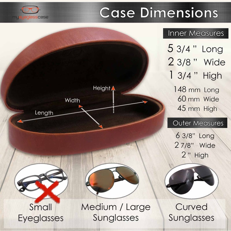 MyEyeglassCase MyEyeglassCase - Premium Leather Like Hard Shell Sunglass Case with Microfiber Pouch & Cleaning Cloth - Glasses Case - Medium to Large Eyeglass Case for Men and Women (AS113 Brown)  - Image 5