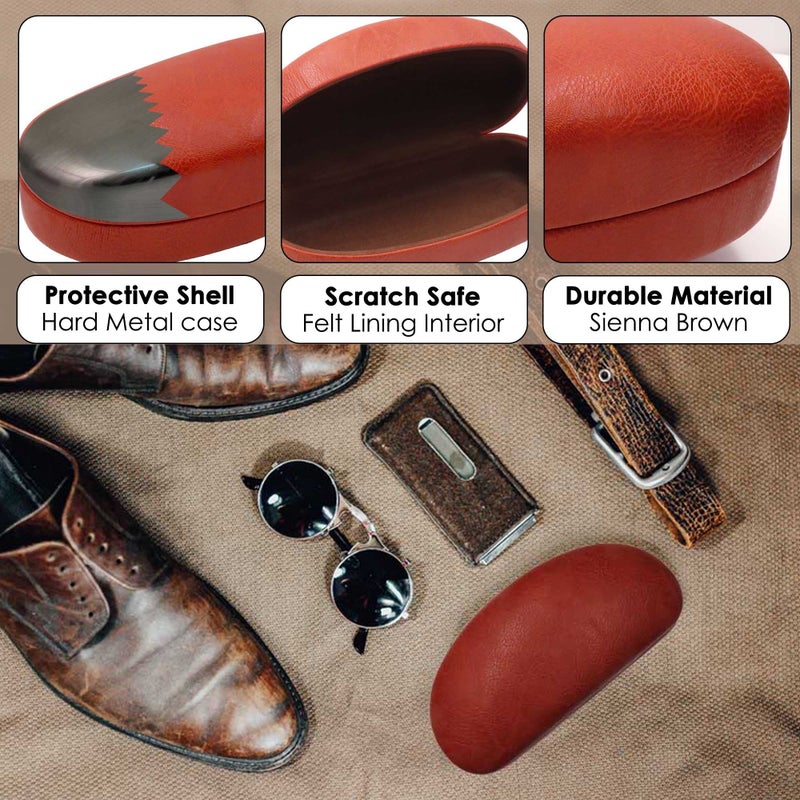 MyEyeglassCase MyEyeglassCase - Premium Leather Like Hard Shell Sunglass Case with Microfiber Pouch & Cleaning Cloth - Glasses Case - Medium to Large Eyeglass Case for Men and Women (AS113 Brown)  - Image 3