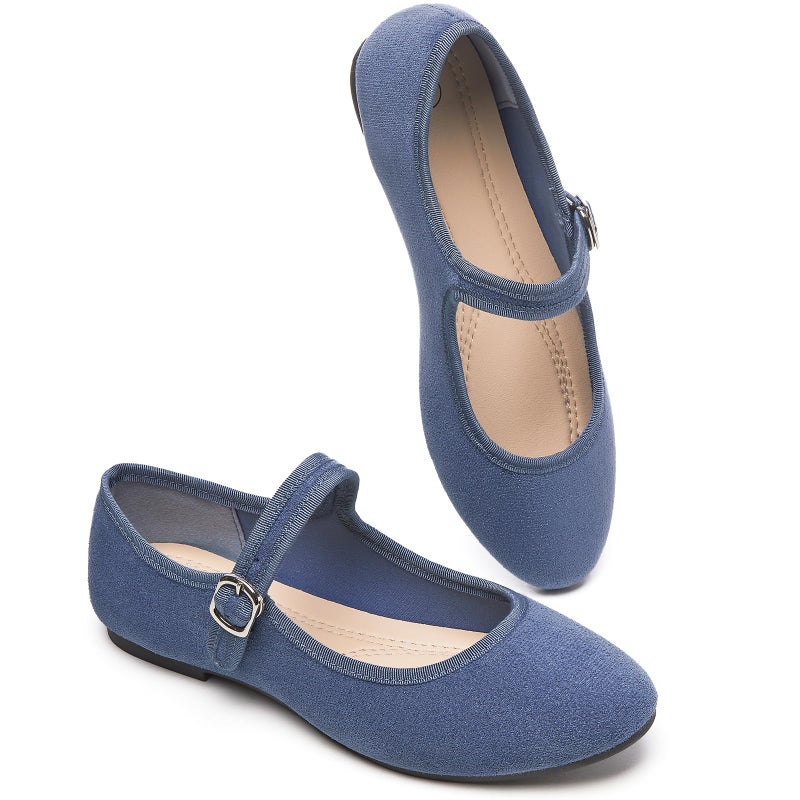 BABUDOG Womens Mary Jane Flats with Strap,Faux Suede Black Flats Shoes,Flats Shoes Women Dressy Comfortable(Blue 11) - Image 1