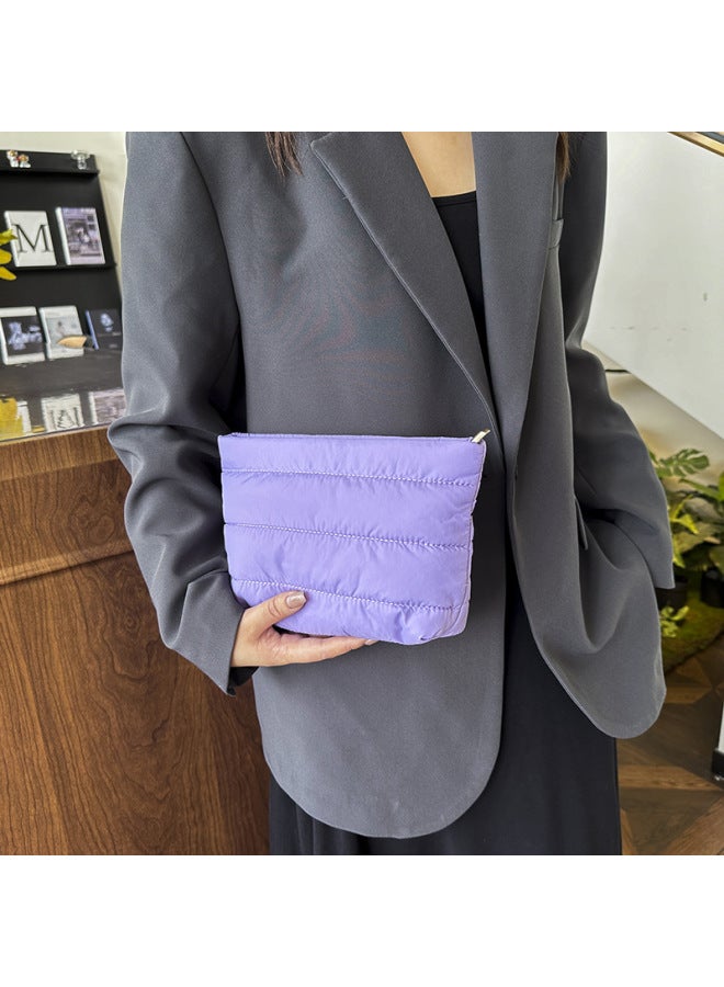 Solid Color Simple Cotton Coat Small Square Bag Korean Style Fashionable Casual Shoulder Bag Stylish Commuter Clutch Bag-Color:Pink  - Image 2