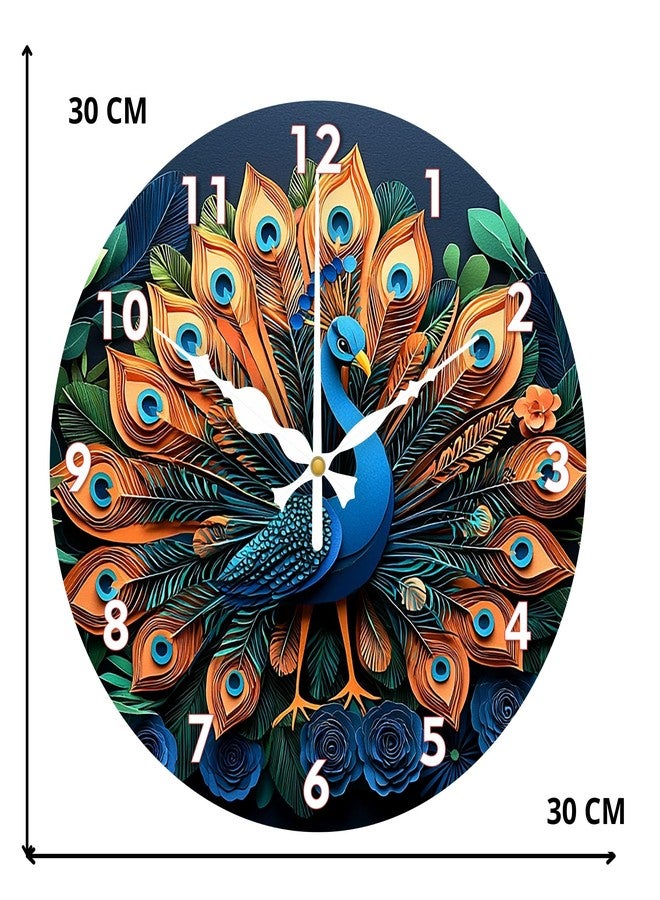 Ingo creation Peacock Wall Clock 30X30 CM Fancy Modern Art | Decorative Wall Clocks for Living Room Non-Ticking Silent- Dial (Peacock-Blue)-Analog - Image 2