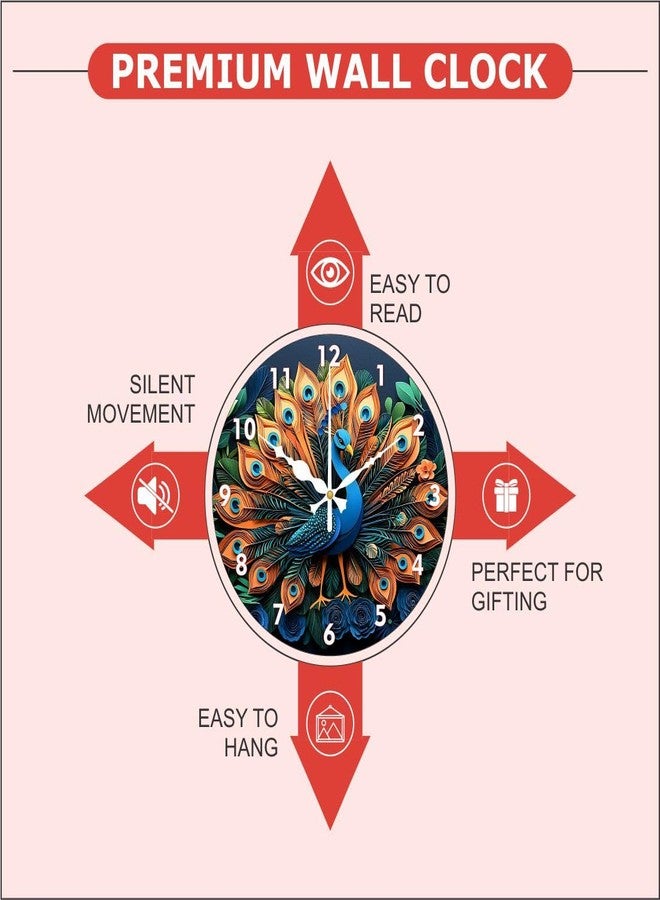 Ingo creation Peacock Wall Clock 30X30 CM Fancy Modern Art | Decorative Wall Clocks for Living Room Non-Ticking Silent- Dial (Peacock-Blue)-Analog - Image 3