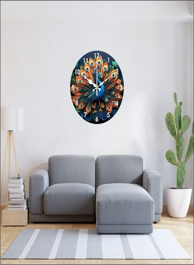 Ingo creation Peacock Wall Clock 30X30 CM Fancy Modern Art | Decorative Wall Clocks for Living Room Non-Ticking Silent- Dial (Peacock-Blue)-Analog - Image 5