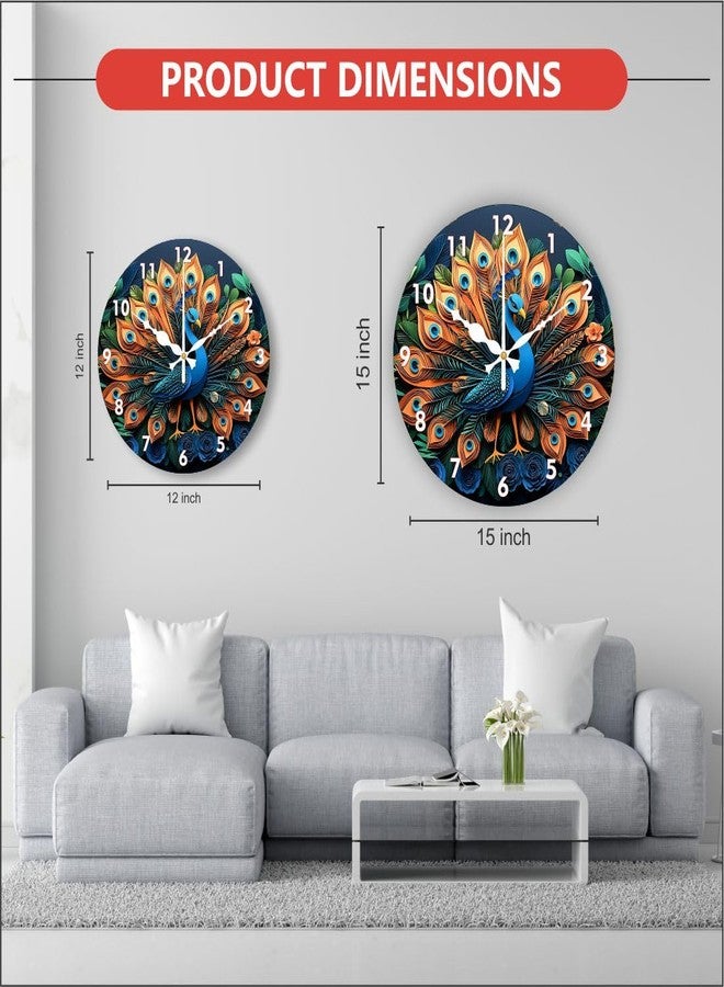 Ingo creation Peacock Wall Clock 30X30 CM Fancy Modern Art | Decorative Wall Clocks for Living Room Non-Ticking Silent- Dial (Peacock-Blue)-Analog - Image 4