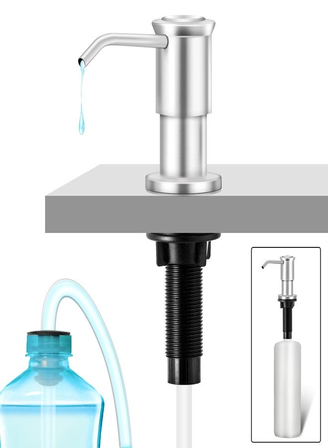 Tiilan Built-in Soap Dispenser for Kitchen Sink, Soap Dispenser Pump Set with 17oz Bottle and 47.2-inch Extension Tube Kit for Dish Detergent - Stainless Steel, Brushed Nickel - Image 1