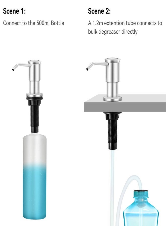 Tiilan Built-in Soap Dispenser for Kitchen Sink, Soap Dispenser Pump Set with 17oz Bottle and 47.2-inch Extension Tube Kit for Dish Detergent - Stainless Steel, Brushed Nickel - Image 3