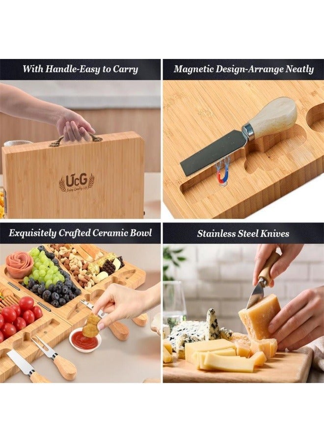 عام طوي الخيزران قطع المجلس مع مقبض المحمولة الجبن صينية الإبداعية المطبخ مجلس الجبن الخشبي - Image 4