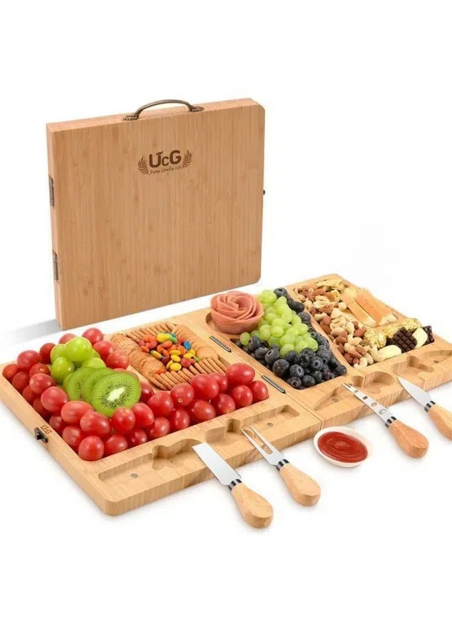 عام طوي الخيزران قطع المجلس مع مقبض المحمولة الجبن صينية الإبداعية المطبخ مجلس الجبن الخشبي - Image 1