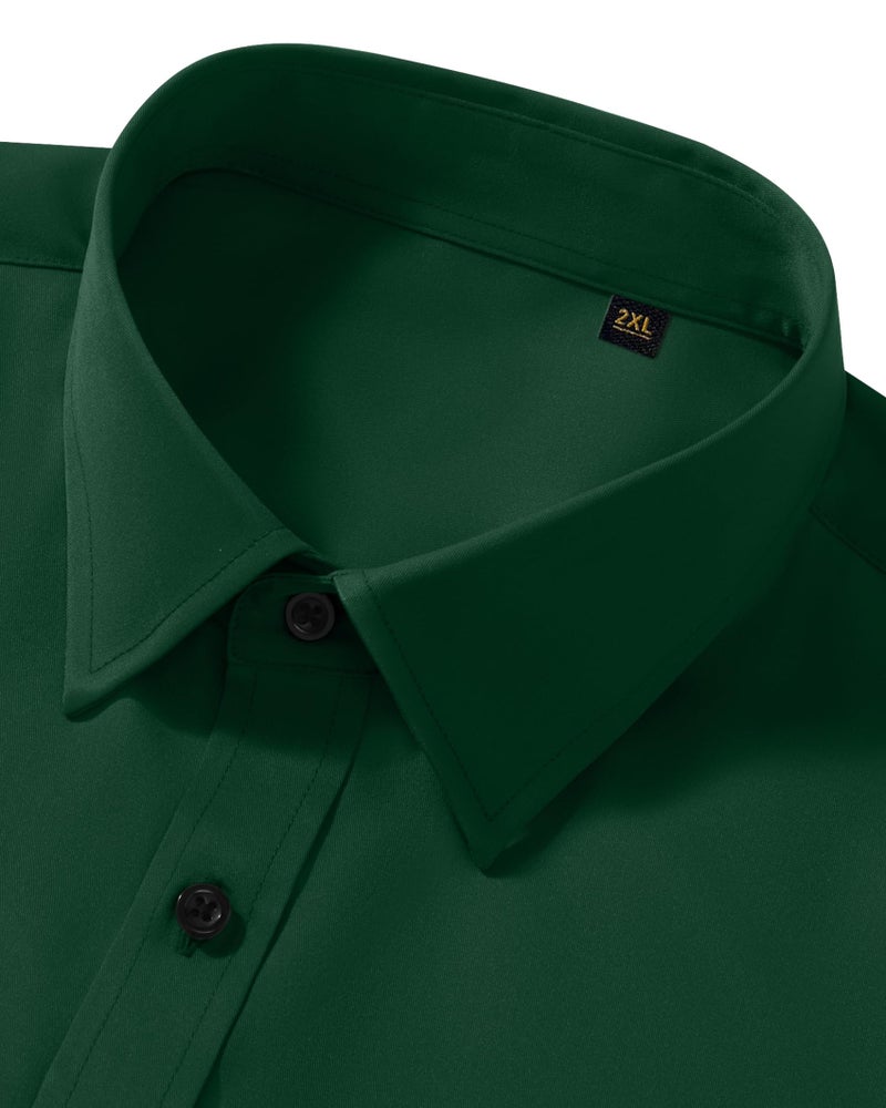Lusead Green Dress Shirt Men Wrinkle Free Long Sleeve Stretch Saint Patrick's Day Formal Business Meeting Button Down Shirt - Image 3
