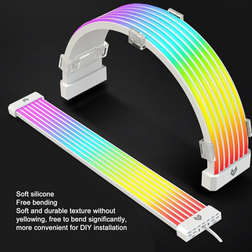 Bewinner RGB Power Extension Cable Kit - ARGB Motherboard Power Supply Cable, 24 Pin ATX Cable 5V 3Pin Synchronized PSU Cable with LED Diffused Soft Silicone Tube - Image 3