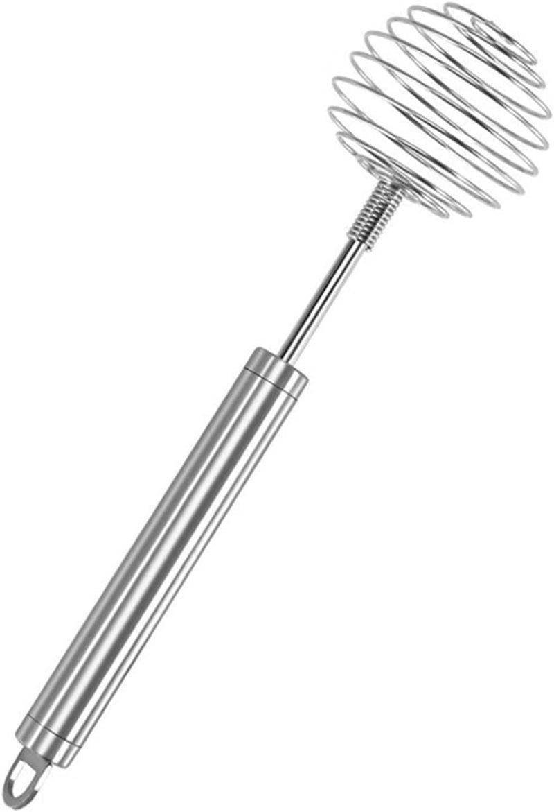 Potency Spring Coil Hand Push Whisk, Stainless Steel Spring Whisk Egg, Hand-held Butter Egg Mixer Non Stick Hand Whisk Kitchen Egg Beater(Silver) - Image 1