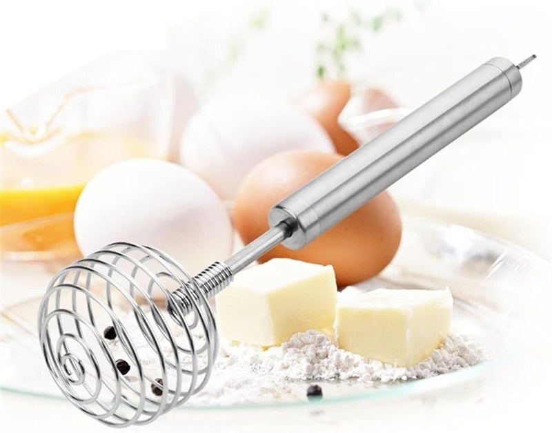 Potency Spring Coil Hand Push Whisk, Stainless Steel Spring Whisk Egg, Hand-held Butter Egg Mixer Non Stick Hand Whisk Kitchen Egg Beater(Silver) - Image 4