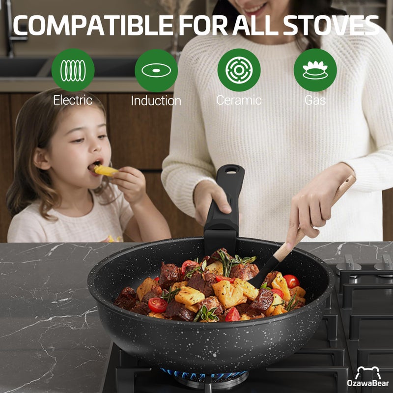 OzawaBear 23 Pcs Pots and Pans Set Non Stick, Ceramic Cookware Set Non Toxic with Detachable Handles, Healthy Induction Cookware Oven Safe RV Kitchen Set, PFAS PFOA & PTFE Free, Black - Image 5