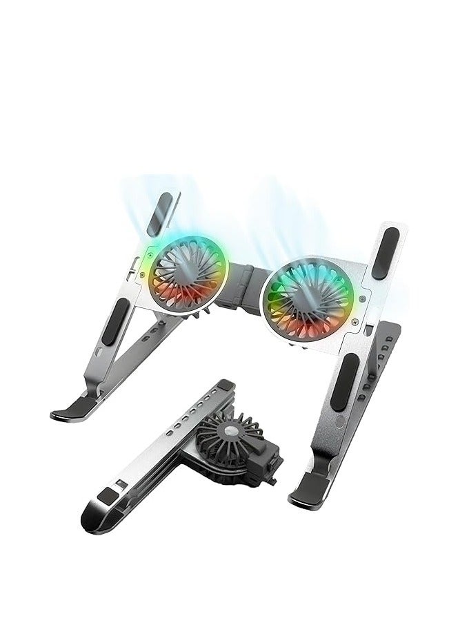 حامل ومروحة تبريد لابتوب ونوت بوك 9-17 بوصة – تصميم من الألومنيوم - Image 1