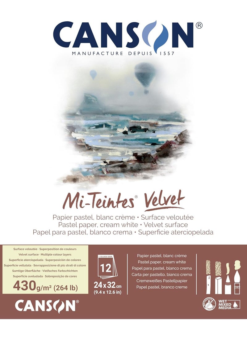 CANSON Canson MiTeintes Velvet Drawing Paper Pad Cream White Glue Binding 260lb430g 12 Sheet 94x126 inch 1 Count 