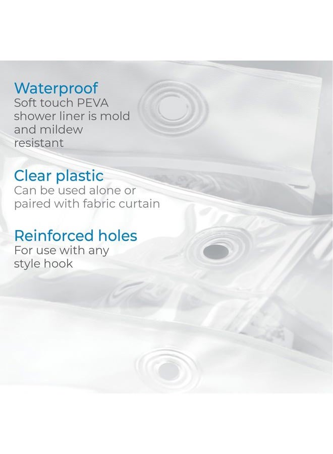 iDesign Waterproof PEVA Plastic Shower Curtain Liner for Use Alone or With Fabric Curtain, 72” x 72”, Clear - Image 3