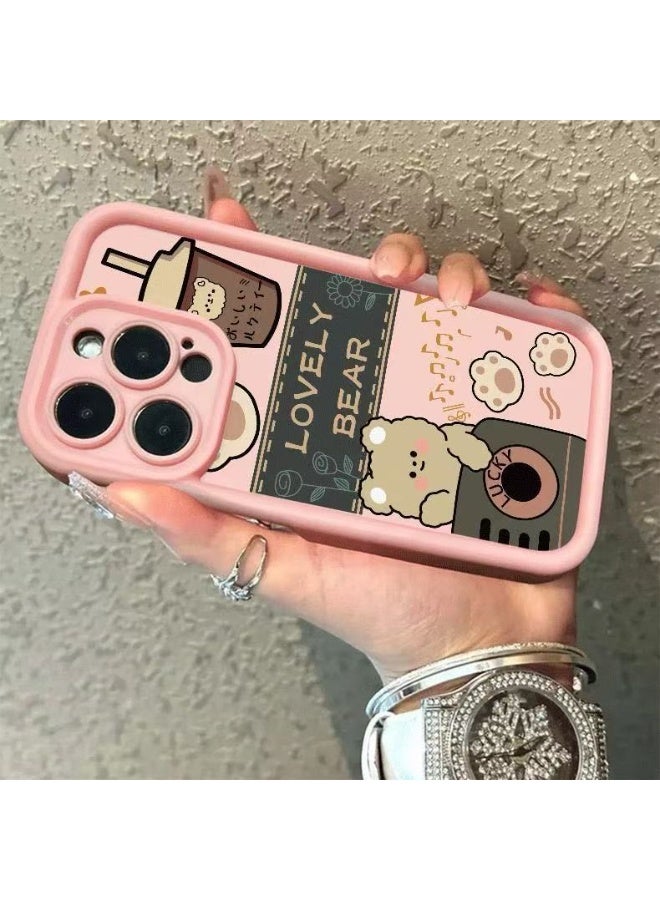 متوافق مع حافظة آيفون 16 برو ، حافظة TPU مطاطية ناعمة بنمط الدب اللطيف ، حماية كاملة للكاميرا وحافة الشفاه تقوي غطاء مقاوم للصدمات للنساء للرجال ، وردي - Image 3