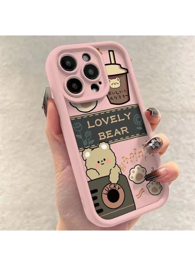 متوافق مع حافظة آيفون 16 برو ، حافظة TPU مطاطية ناعمة بنمط الدب اللطيف ، حماية كاملة للكاميرا وحافة الشفاه تقوي غطاء مقاوم للصدمات للنساء للرجال ، وردي - Image 2