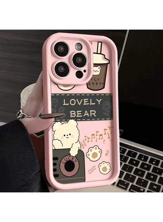 متوافق مع حافظة آيفون 16 برو ، حافظة TPU مطاطية ناعمة بنمط الدب اللطيف ، حماية كاملة للكاميرا وحافة الشفاه تقوي غطاء مقاوم للصدمات للنساء للرجال ، وردي - Image 1