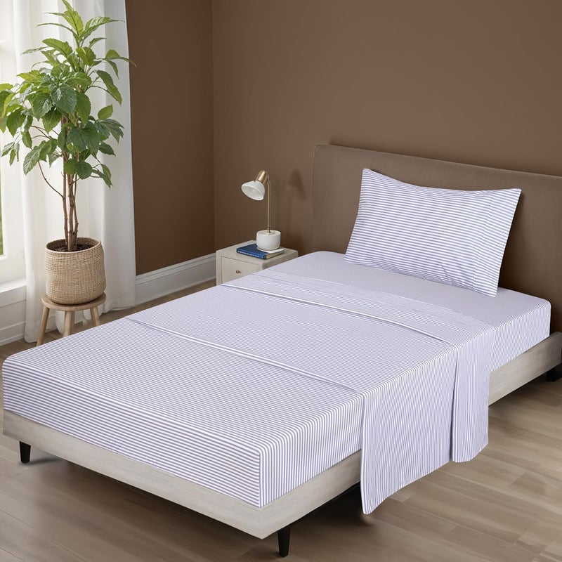 ZOYER 100% Cotton Sheets - Cooling & Crisp Twin Size Percale Sheets Sets, 16" Deep Pockets Bed Set, Lightweight & Breathable, Durable, 3 Pieces, Grey Stripe - Image 2