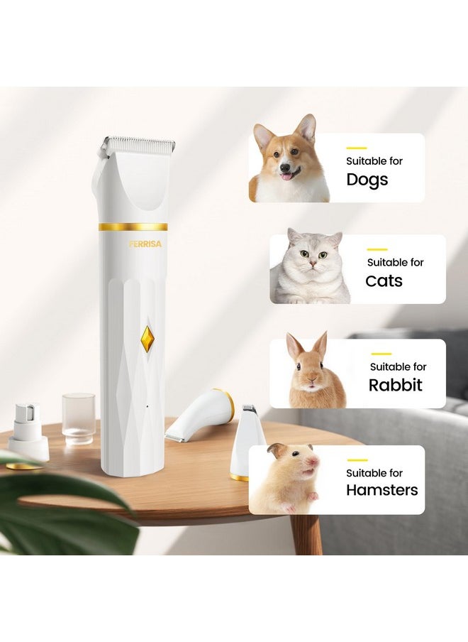 FERRISA - Dog Clippers For Grooming, Small Dog Clipper Dog Grooming Kit With 4 Blade Heads, Low Noise Dog Grooming Kit For Dogs Hair, Dog Clippers Of Eyes, Ears, Face, Rump - Image 1
