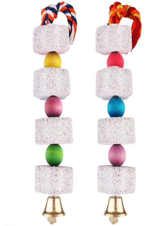 Unibene Parrot Chewing Toy, Bird Beak Grinding Stone with Bell, Lava Block Calcium Supplement Food for African Greys Amazon Conure Eclectus Budgies Parakeet Cockatiel Hamster Chinchilla Rabbit, 2 Pack - Image 1