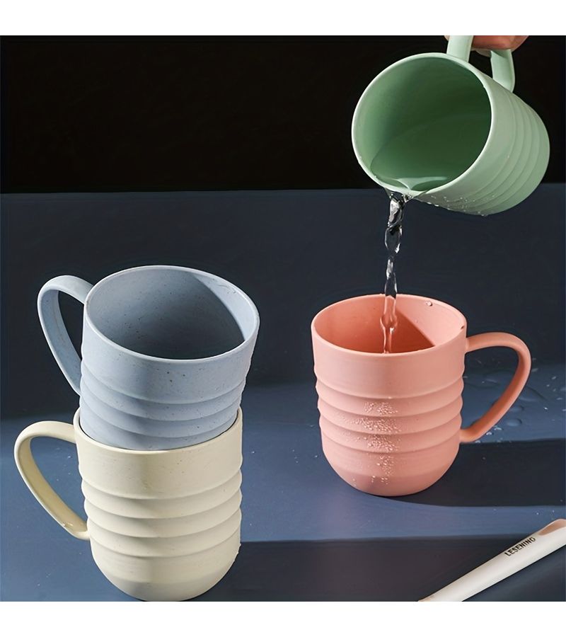 11 16 Oz Drop Resistant Mouthwash Cup With Handle Sturdy Plastic PP Corrugated Round Cup For Bathroom Outdoor Family Gathering Random Color - Image 4