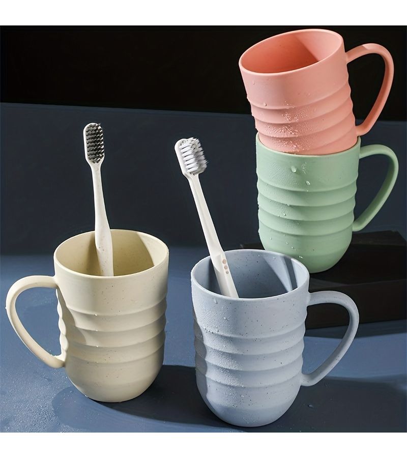 11 16 Oz Drop Resistant Mouthwash Cup With Handle Sturdy Plastic PP Corrugated Round Cup For Bathroom Outdoor Family Gathering Random Color - Image 5