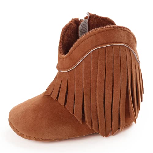 Meckior Baby Girls Cowboy Tassel Boots Side Zipper Moccasins Soft Bottom Non-Slip Toddler Shoe - Image 1