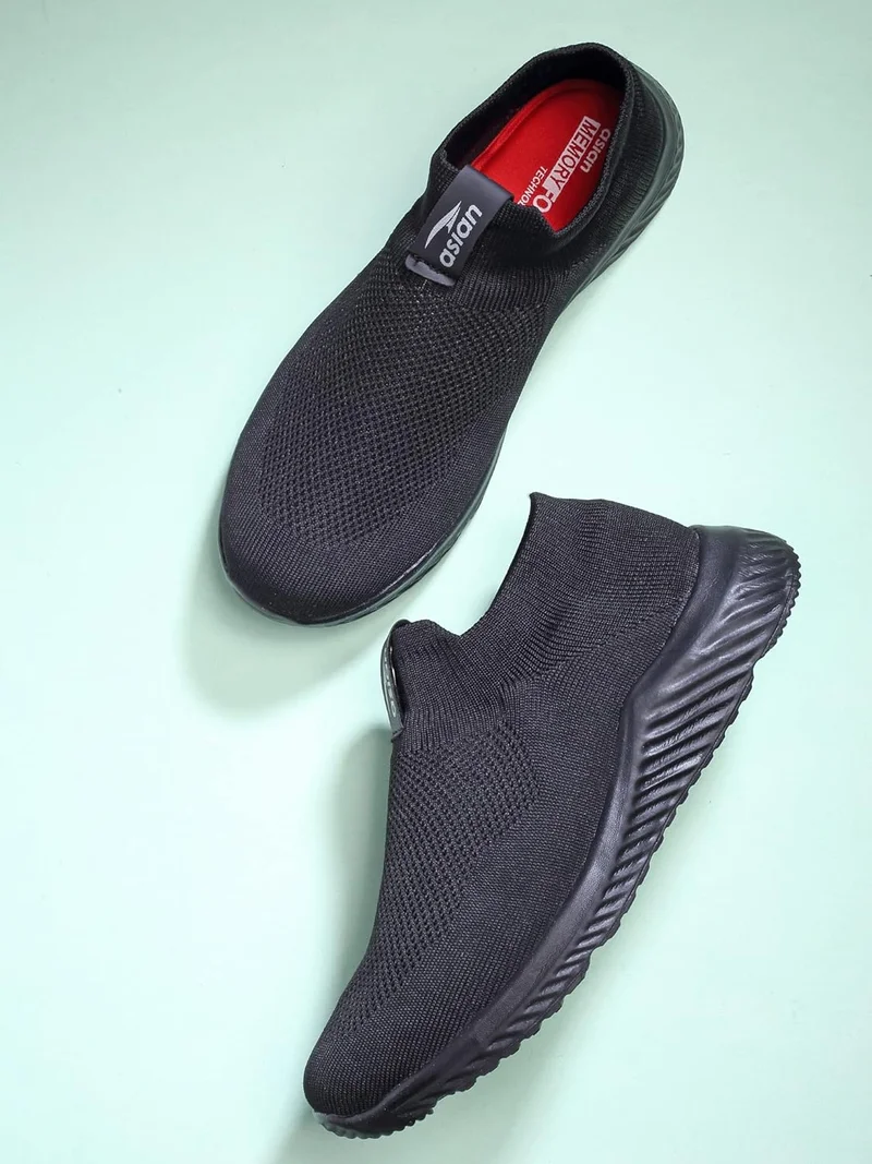 Asian Black Slip-On Sports Shoes for Men and Boys
