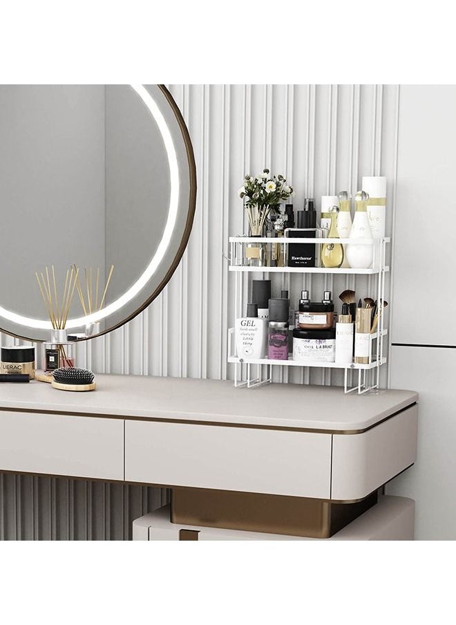 XiuWoo - Over The Toilet Storage 2-Tier Bathroom Organizer Shelf with Paper Holder and Hanging Hooks No Drilling Toilet Shelf Space Saver with Wall Mounting Design Easy to Assemble (White) - Image 1