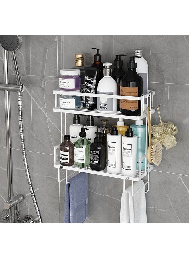 XiuWoo - Over The Toilet Storage 2-Tier Bathroom Organizer Shelf with Paper Holder and Hanging Hooks No Drilling Toilet Shelf Space Saver with Wall Mounting Design Easy to Assemble (White) - Image 1
