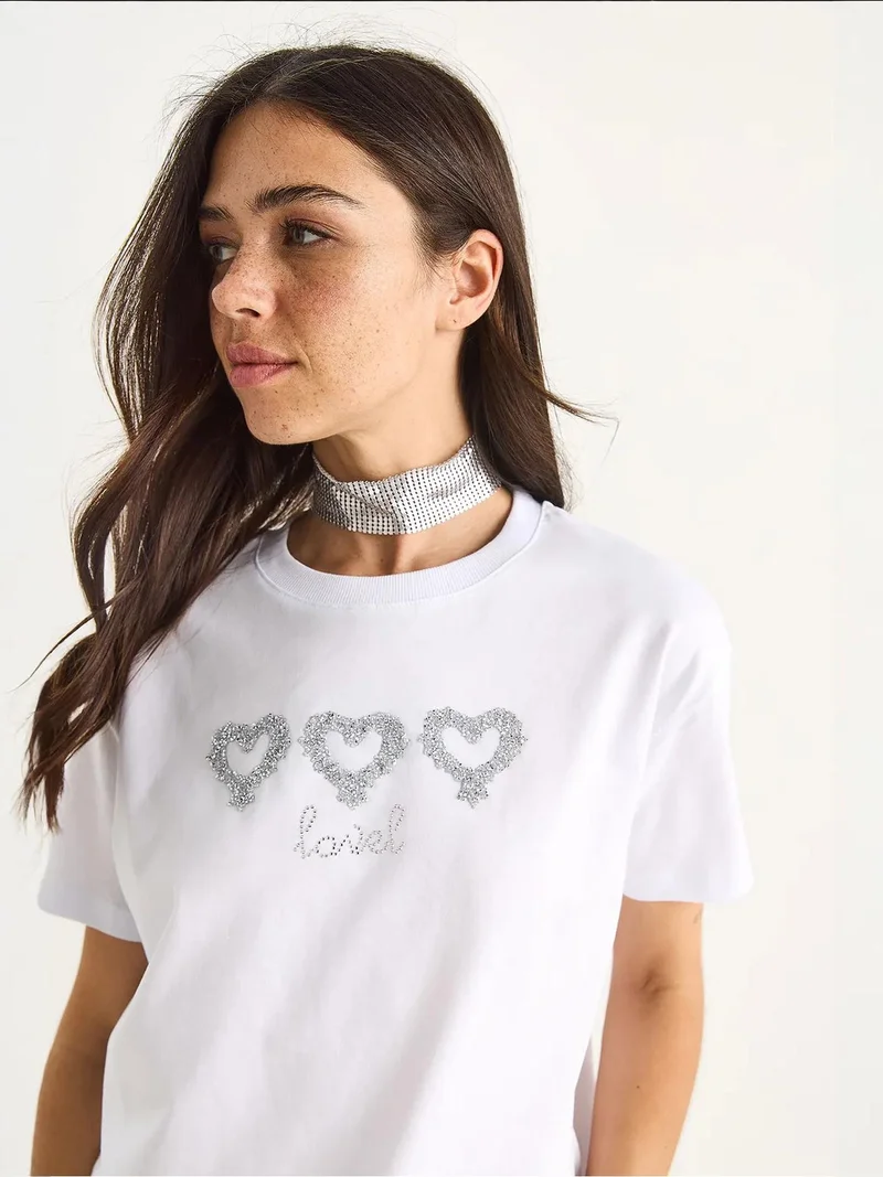 Bianco Lucci White LUCCI Embroidered Crew Neck T-Shirt for Women | Best Price UAE