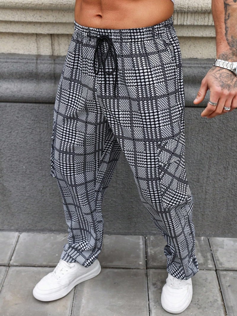 TAGDO Men's Plaid Cargo Pocket Straight Leg Relaxed Casual Pants (Chex-Pant-2039-White-36) - Image 2